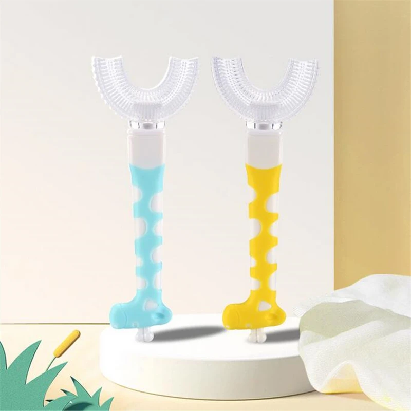 

Kids Toothbrush U-Shape Infant Toothbrush With Handle Silicone Oral Care Giraffe Shape Cleaning Brush For Baby Gifts