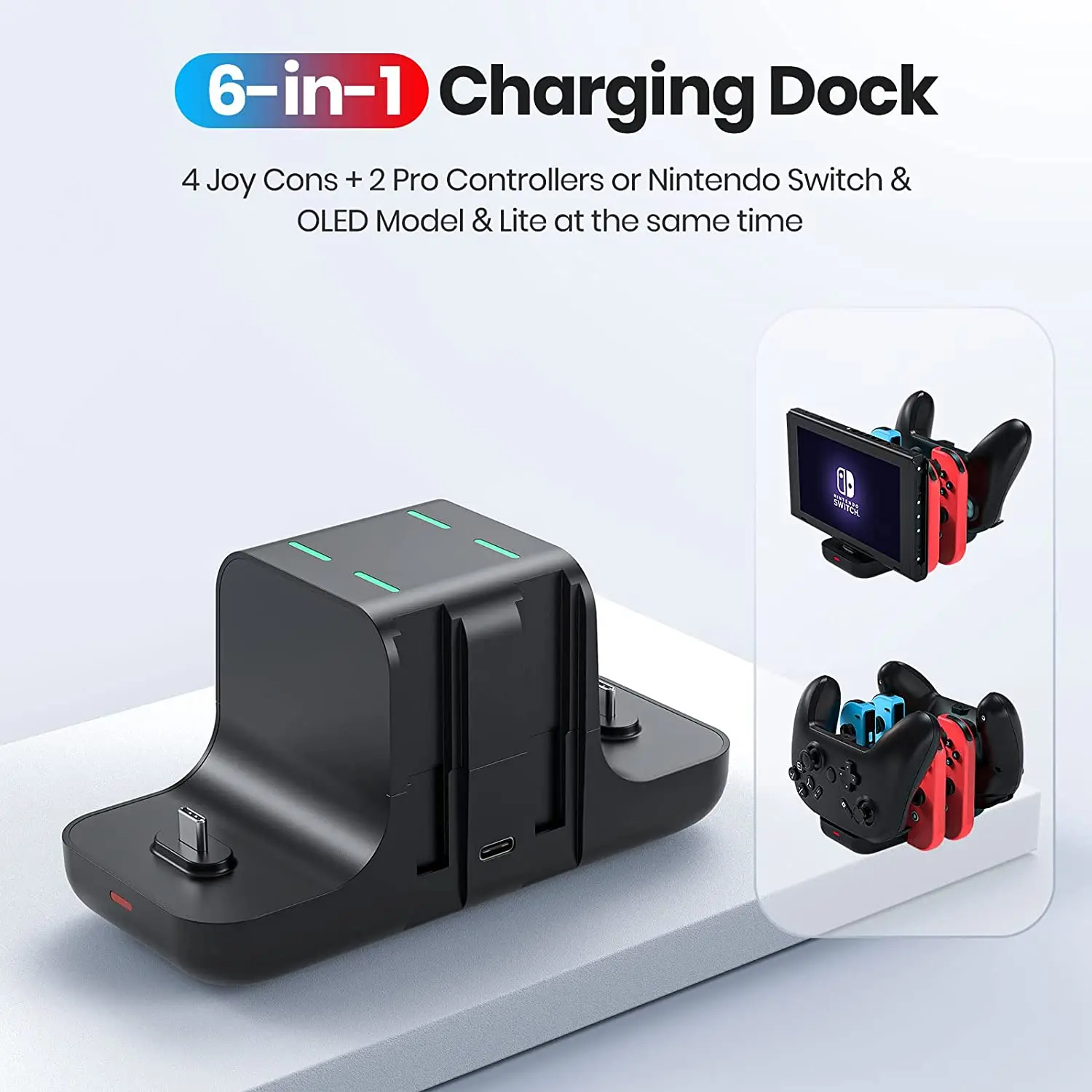 6 in 1 Fast Charger Dock for Nintendo Switch Console Joy-con Controller Charging Dock Station DC5V/2A NS Switch & OLED & Lite