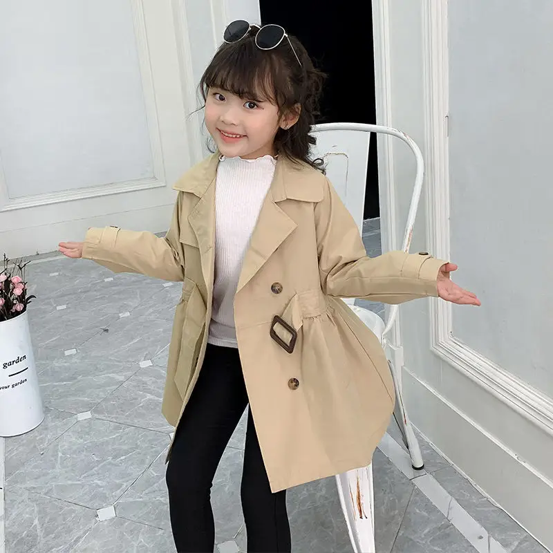 

Детская куртка Casaco Infantil Girl, Детское пальто, новинка 2022 года, весенний Тренч цвета хаки, ветровка с двойной грудью для детей, Женская куртка