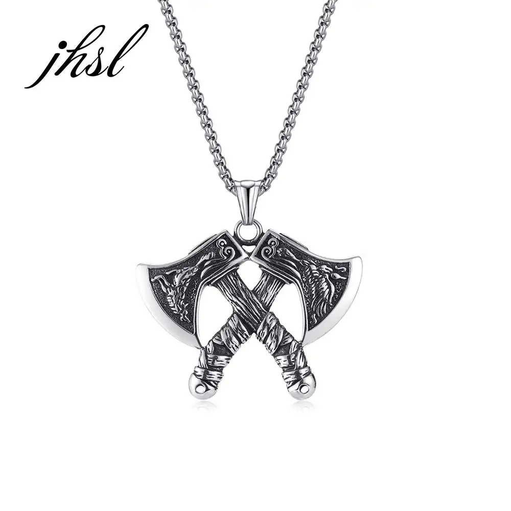 JHSL Trendy Men Axe Necklace Pendant Silver Gold Color Stainless Steel Fashion Jewelry Gift Wholesale New Arrivla 2023