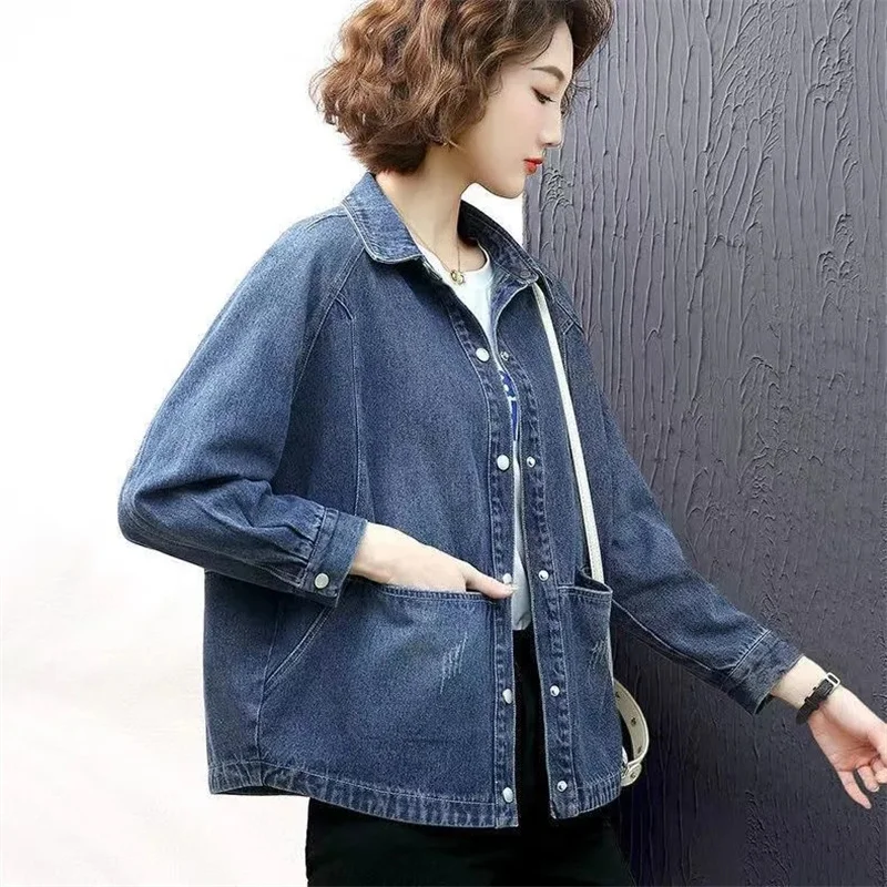 Весенняя женская однотонная джинсовая одежда 2024 Женская модная куртка с