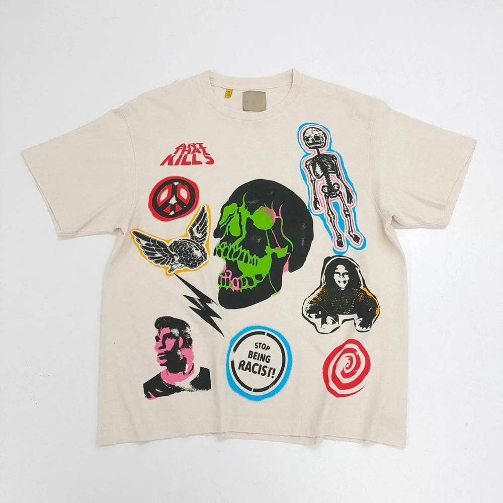 

Street Hip-hop Retro Short-sleeved T-shirt Men's Summer Personality Abstract Skull Print West Coast Retro Casual All-match Tops