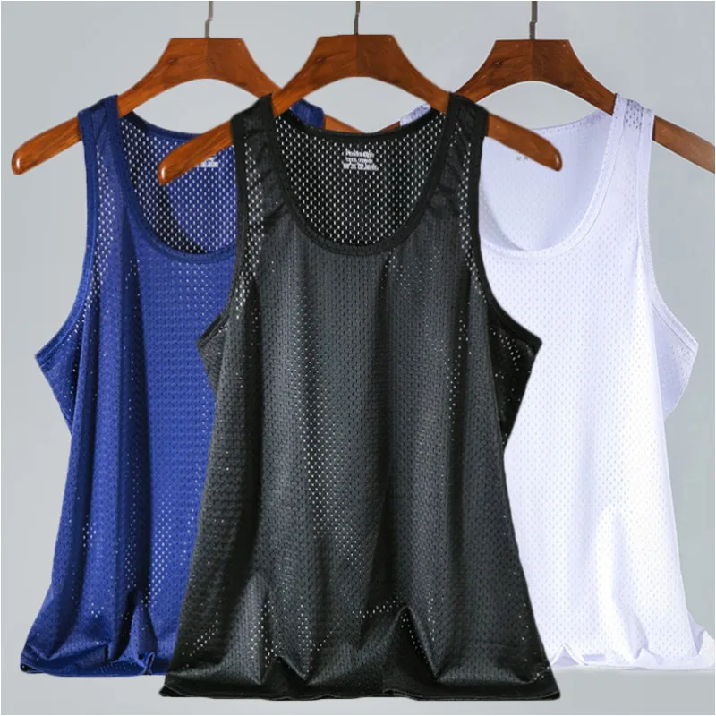 

Men Mesh Vest Ice Silk Quick-drying Bodybuilding Gym Sport Muscle Sleeveless Narrow Shoulder Fitness Casual Undershirt Fashion