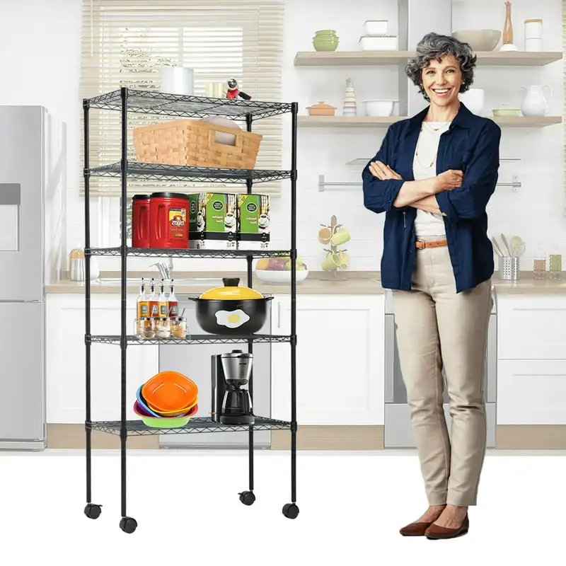 

30"W x 14"D x 60"H 5-Shelf Metal Freestanding Shelves, Black