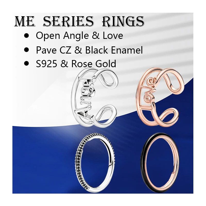 

ME Stack Finger Rings For Women Jewelry Rose Gold Silver 925 Original Bridal Sets Open Angle Love Wedding Bands Crystals Enamel