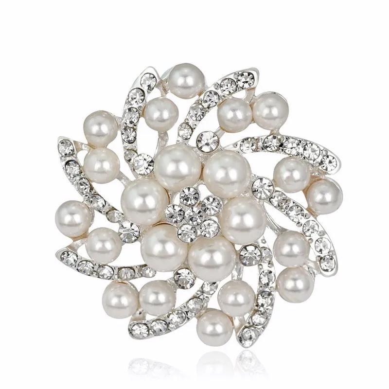 

DIAMANTE BROOCH FAUX PEARL WEDDING FLOWER BROACH CRYSTALS BOUQUET