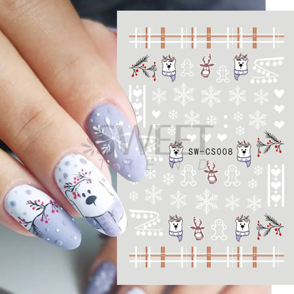 

3D Christmas Cute Cartoon Nail Stickers Winter Sweater Snowflake Slider Nail Art Decoration Polish Decals Manicure Tools SASW-CS
