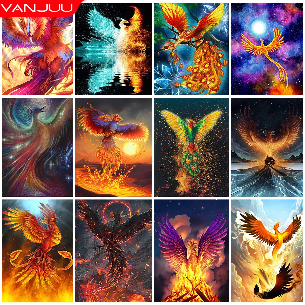 

Алмазная 5D Вышивка Феникс, полноформатная круглая картина с изображением животных, мозаика, Набор для вышивки крестиком, домашний декор