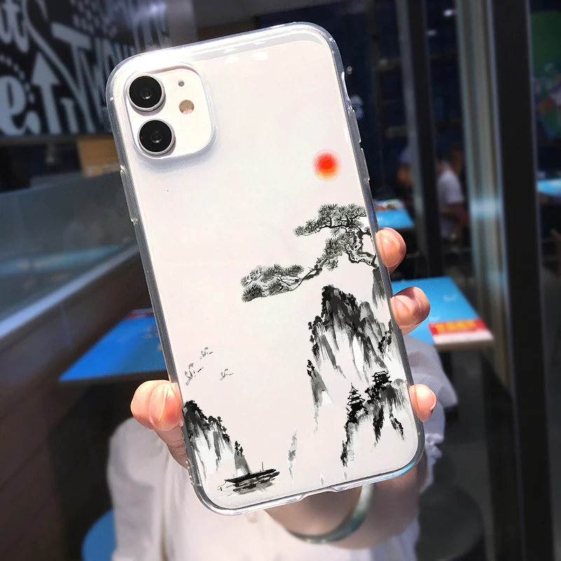 Чехол для телефона с рисунком китайского Пейзажа прозрачный чехол iPhone 11 Pro чехлы