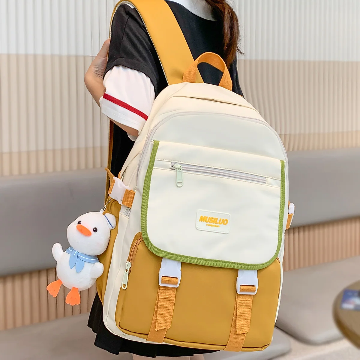 

Fashion Female Yellow Waterproof Book bag High Capacity Women School Bag Kawaii Lady Laptop Trendy Travel College Backpacks Girl