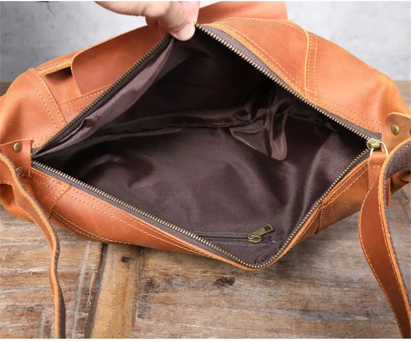 Retro personality designer natural crazy horse cowhide men shoulder bag outdoor casual genuine leather multifunctional chest bag