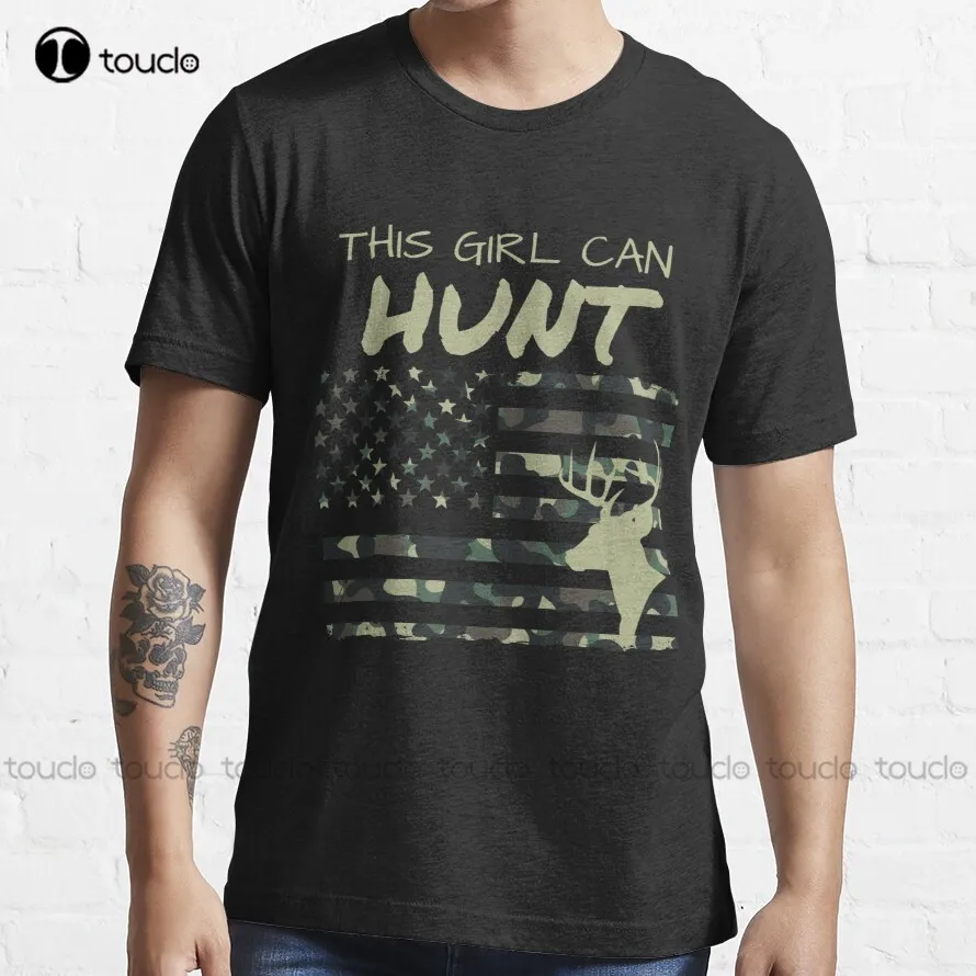 

This Girl Can Hunt American Flag Shirt Sticker T-Shirt Couples Shirts Custom Aldult Teen Unisex Digital Printing Tee Shirt