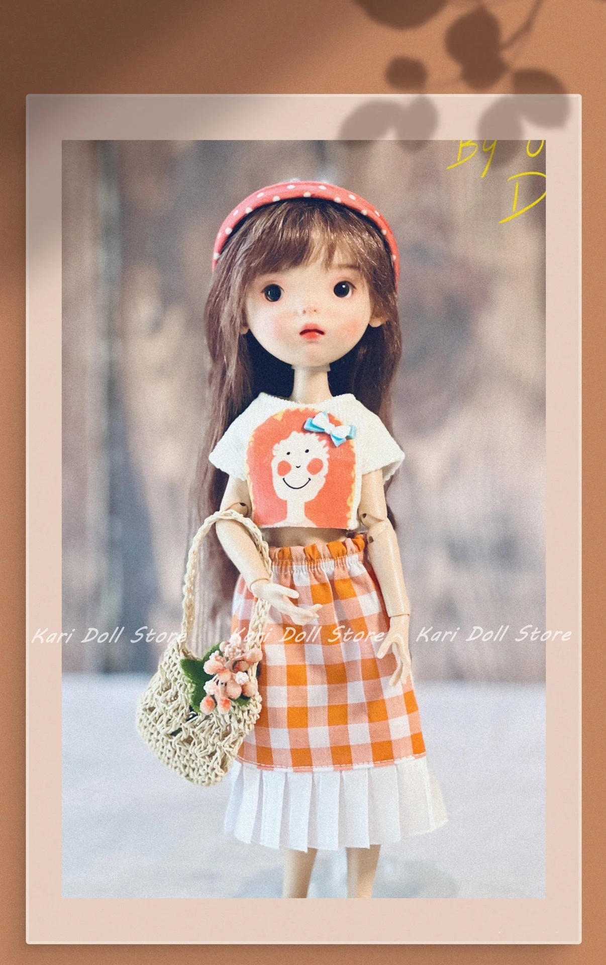 Kari Doll Одежда и юбки 2025 Оранжевая клетчатая юбка с короткими рукавами костюм для