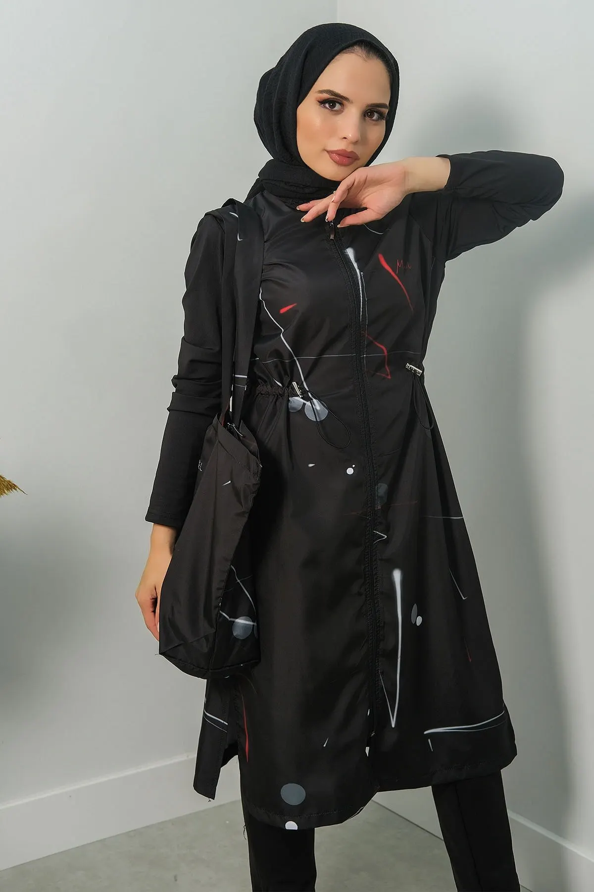 

Muslim Burkinis Black Digital Printed Fully Covered Long Swimwear Modest Summer Clothing Hijab Sport Swimsuit