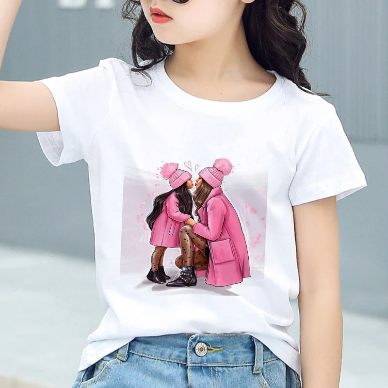 

New 2022 Super Mom Baby Girl Tshirt Fashion Boys T Shirts Mother And Baby Love Life Lovely Printing Kawaii Kids TShirt