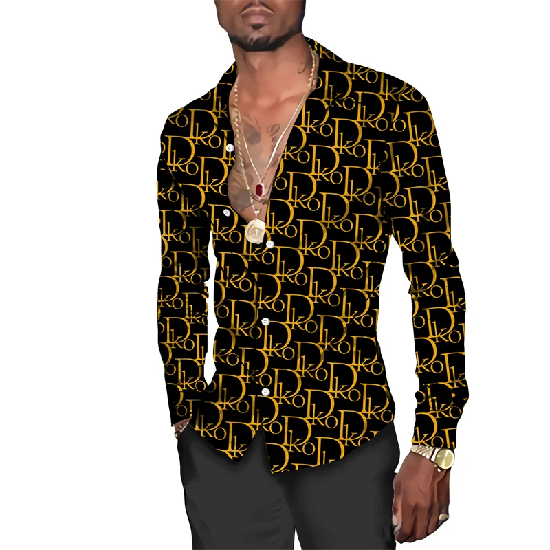 

2023 New Men's Shirt Spring And Autumn Fashion Printed Long-Sleeved Top Summer Lapel Button Cardigan Street Wear Clothes Blouses