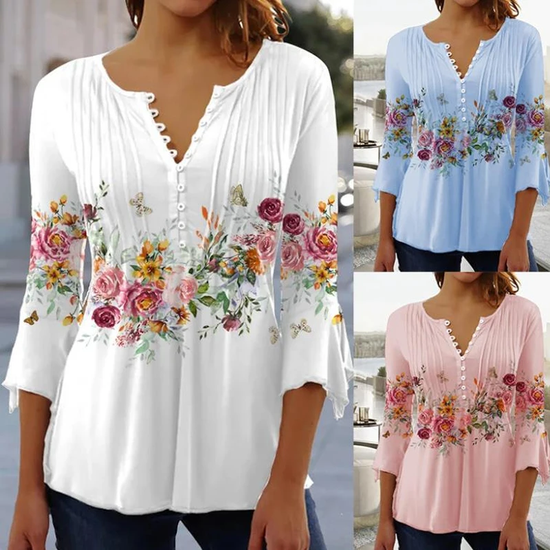 Женская плиссированная блузка с рукавом до локтя V-образным вырезом | Блузки