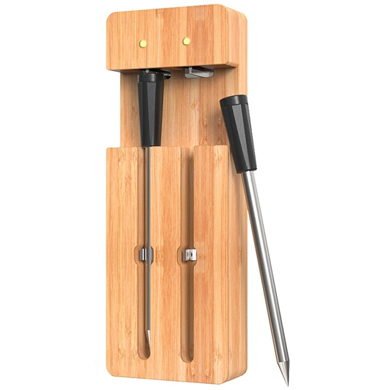 

1Set Bluetooth Meat Thermometer Black& Wood Color For Grilling And Smoking Waterproof