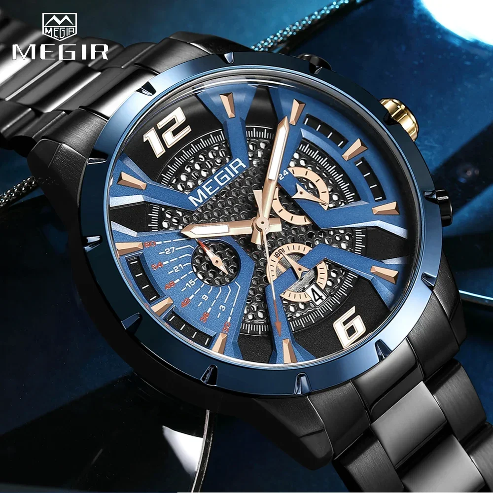 MEGIR кварцевые часы для мужчин модные повседневные хронографы аналоговые
