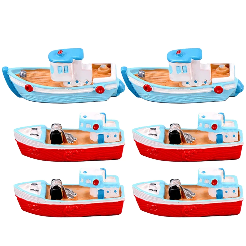 

6 Pcs Home Décor Mini House Ornament Miniature Boat Fishing Boat Decoration Resin Fishing Boat Decor