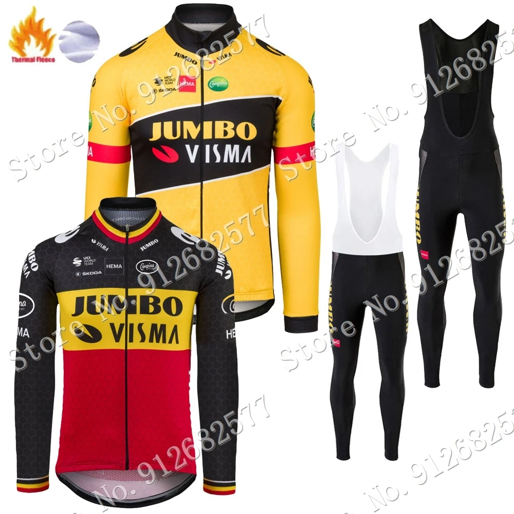 

Suit Jumbo Visma 2022 Belgium Team Winter Men Cycling Jersey Set Clothing Suit Long Sleeve MTB Bike Road Pants Bib Ropa Ciclismo