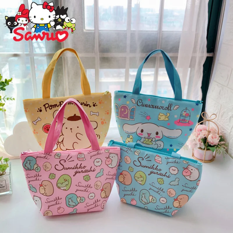 

Sanrio Melody Kuromi Hello Kitty Cinnamoroll Pochacco Japanese Corner Canvas Lunch Box Bag Canvas Insulation Hand Bag Bento Bag