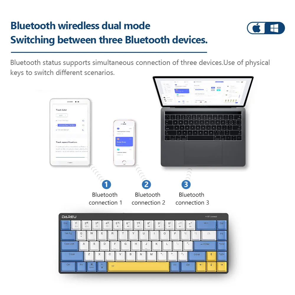 Низкопрофильная Механическая беспроводная клавиатура Dareu EK868 Bluetooth 5 1