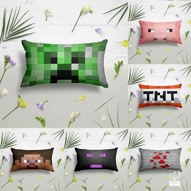 

45*45cm Anime Square Face Creeper Printed Pillow Case Cartoon Cube Pixel Game Pillowcase Home Room Sofa Decor Cushion Cover Gift