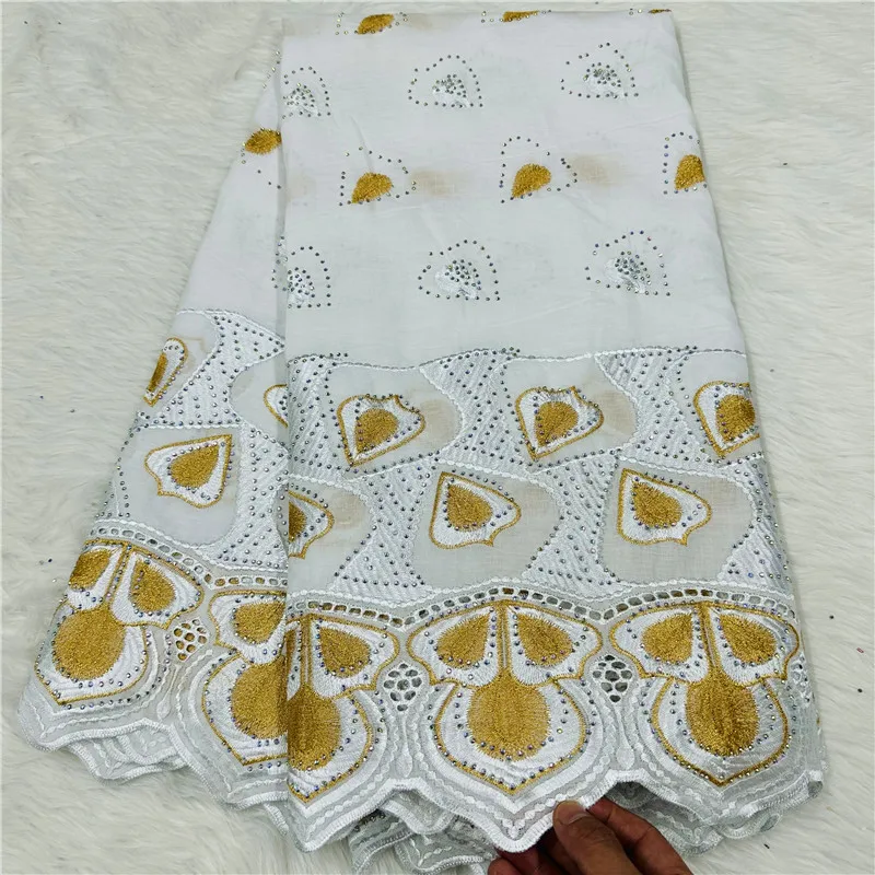 

5 yard Swiss lace fabric heavy beaded With stones embroidery African 100% cotton Swiss voile lace popular Dubai style HL072703