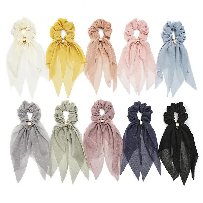 

Hair Ribbons Solid Chiffon Lady Hair Scarf Scrunchies Elastic 8Colors Hair Band Rope For Women Fashion Hair Accessories Gift