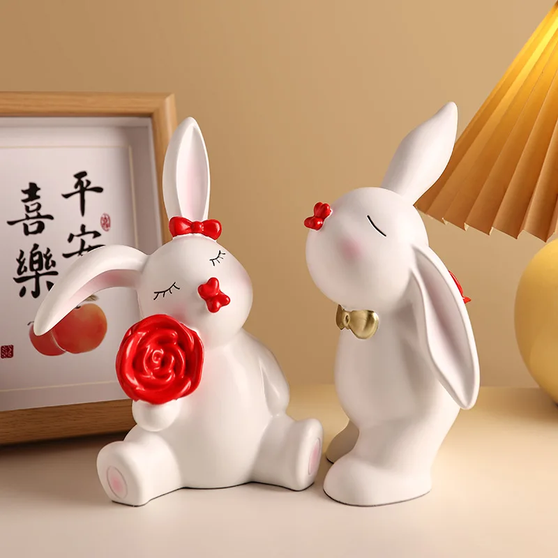 

Nordic Resin Couple Rabbit Statue Ornaments Living Room Bedroom Animal Statue Crafts Home Decoration Accessories Wedding Gifts