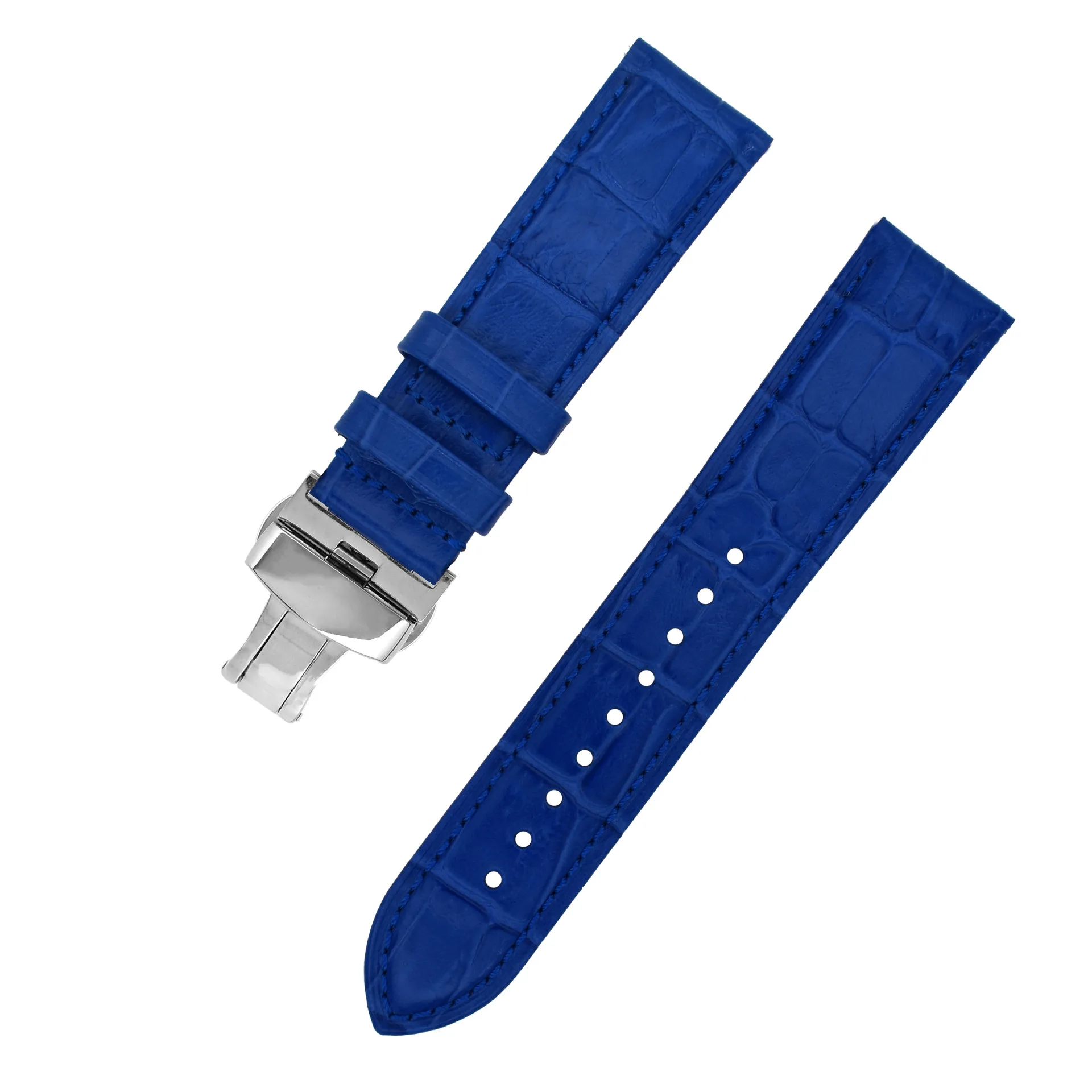 Crocodile Pattern Cow Leather Watch Strap Sports Sweatproof Leather Watch Strap Fine Steel Needle Buckle Butterfly Buckle Watch