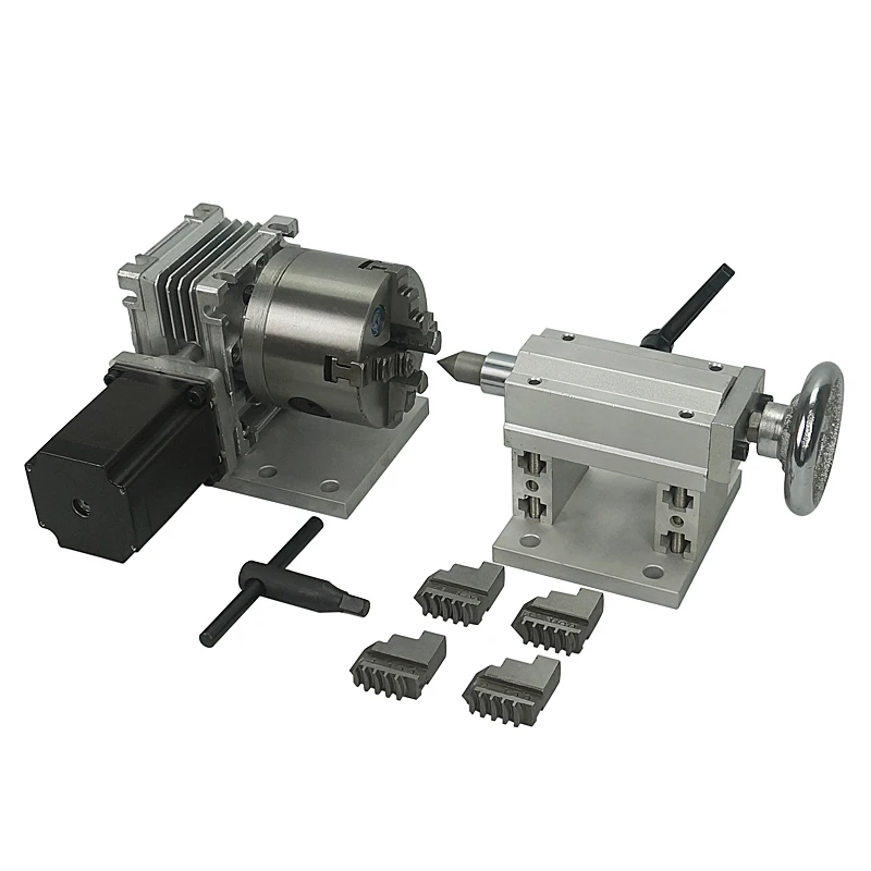 

57 Motor 80 MM 4 Jaws Chuck Mini Fourth Axis A Rotation Axis With Tail Top Tailstock CNC Dividing Head Tachometer Shaft DIY Kit