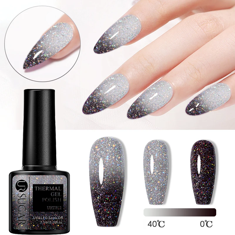 

UR SUGAR Thermal Nail Polish Shiny Sequins Effect Color Change Gel Varnishes All For Manicure Nails Art UV Semi Permanent Gellak