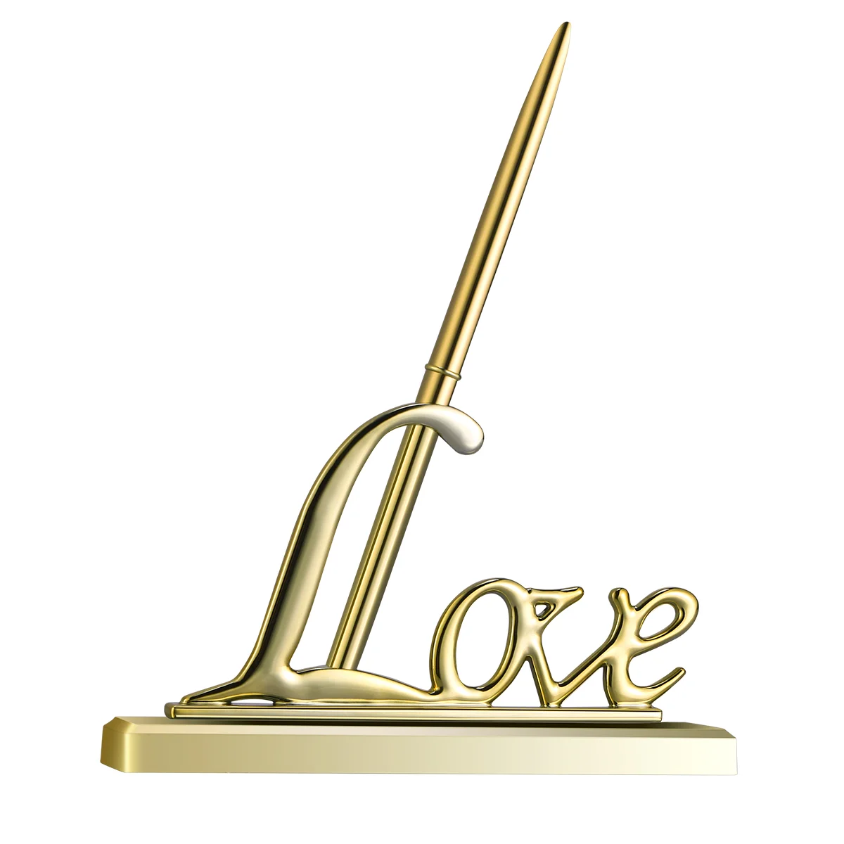 

1 Set Golden Wedding Pen Plated Pen Set Pen with Metal Love Holder Wedding Ornament Plated Pen Holder
