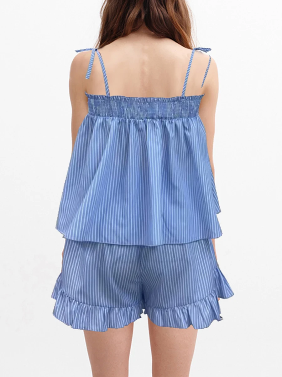 Пижамный комплект Y2K в полоску для женщин из 2 предметов топ на бретельках и