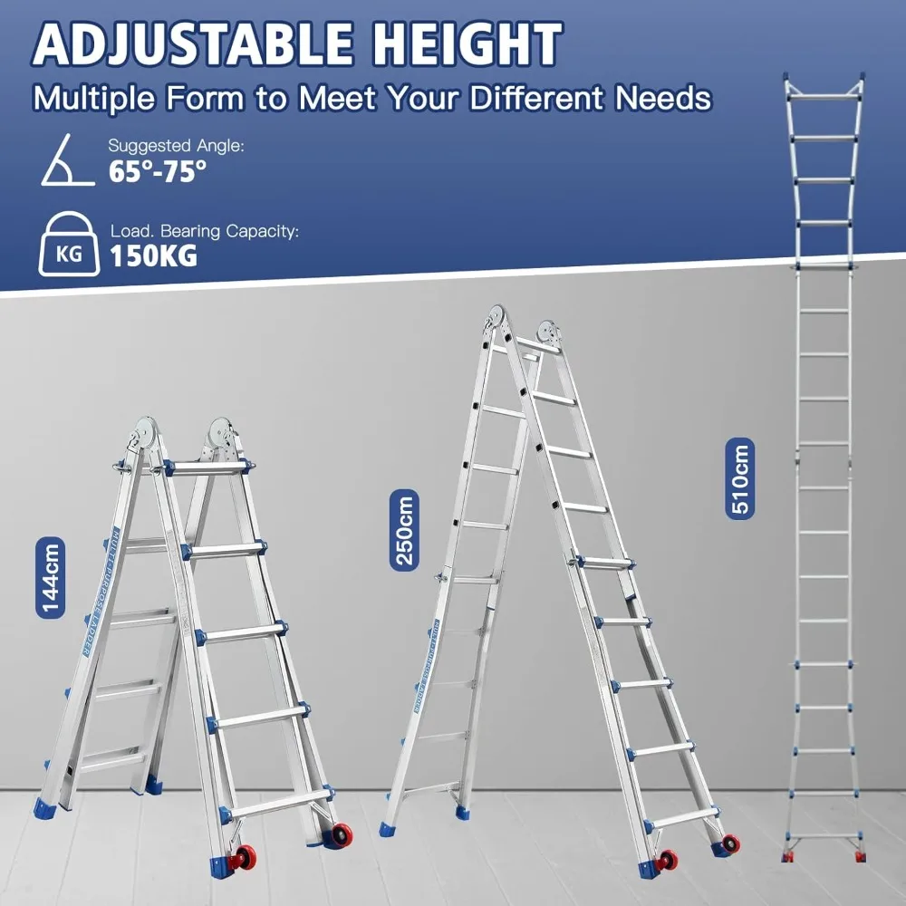 Фото Escalera de Aluminio Многофункциональная 5,1 м |   5x5 Pelda?os |   Escalera Telescópica 5 en 1 con Desmontable Ruedas y Base Triangular Re №2