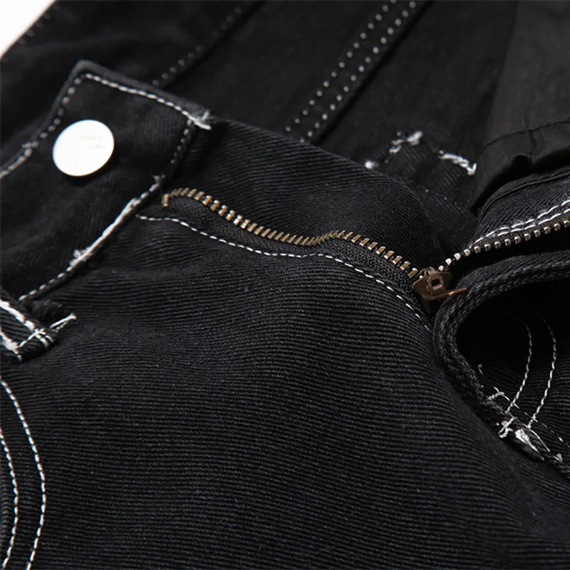 Джинсовые брюки мужские однотонные мешковатые с прострочкой прямые штаны