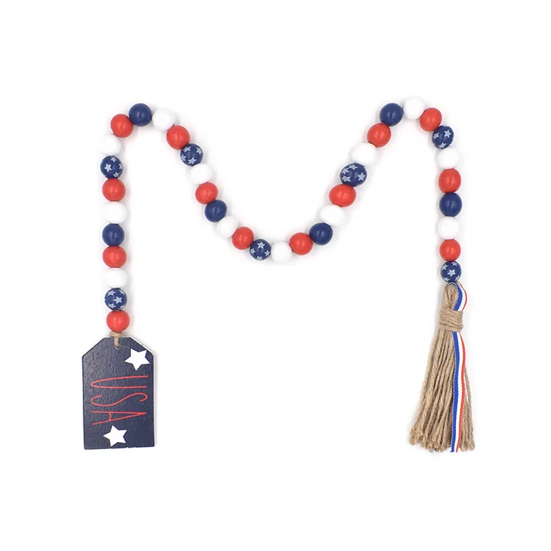 

Missxiang New American Independence Day Pentagram Wood Beads Hemp Rope Tassel USA Pendant DIY for Jewelry Making