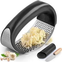 stainless steel garlic press rocker set premium garlic mincer with silicone peeler with scraper suitable for garlic paste