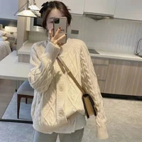 2022 spring and autumn new languid lazy wind twist sweater female big size outside wear fat mm westernized style to reduce age k