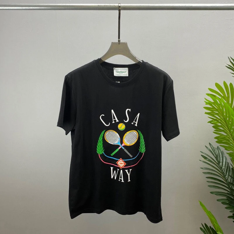 

New Black White Casual Men Women 1:1 Oversize O-Neck Casablanca Tennis Racket T-shirt Tees for men y2k