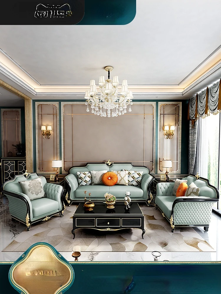 

Американский кожаный диван, роскошное сочетание, цельная древесина, гостиная, первый пол, Воловья кожа, вилла, Европейский диван