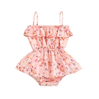 lovely kid baby girl clothing cotton playsuit square neck elastic waist skirt pleated collar triangle crotch bodysuit for summer