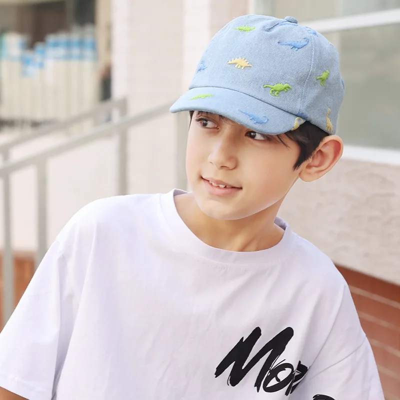 

Кепка для мальчиков; Летняя Защита от солнца; Синяя сетчатая дышащая шляпа с динозавром; Праздничные аксессуары для малышей