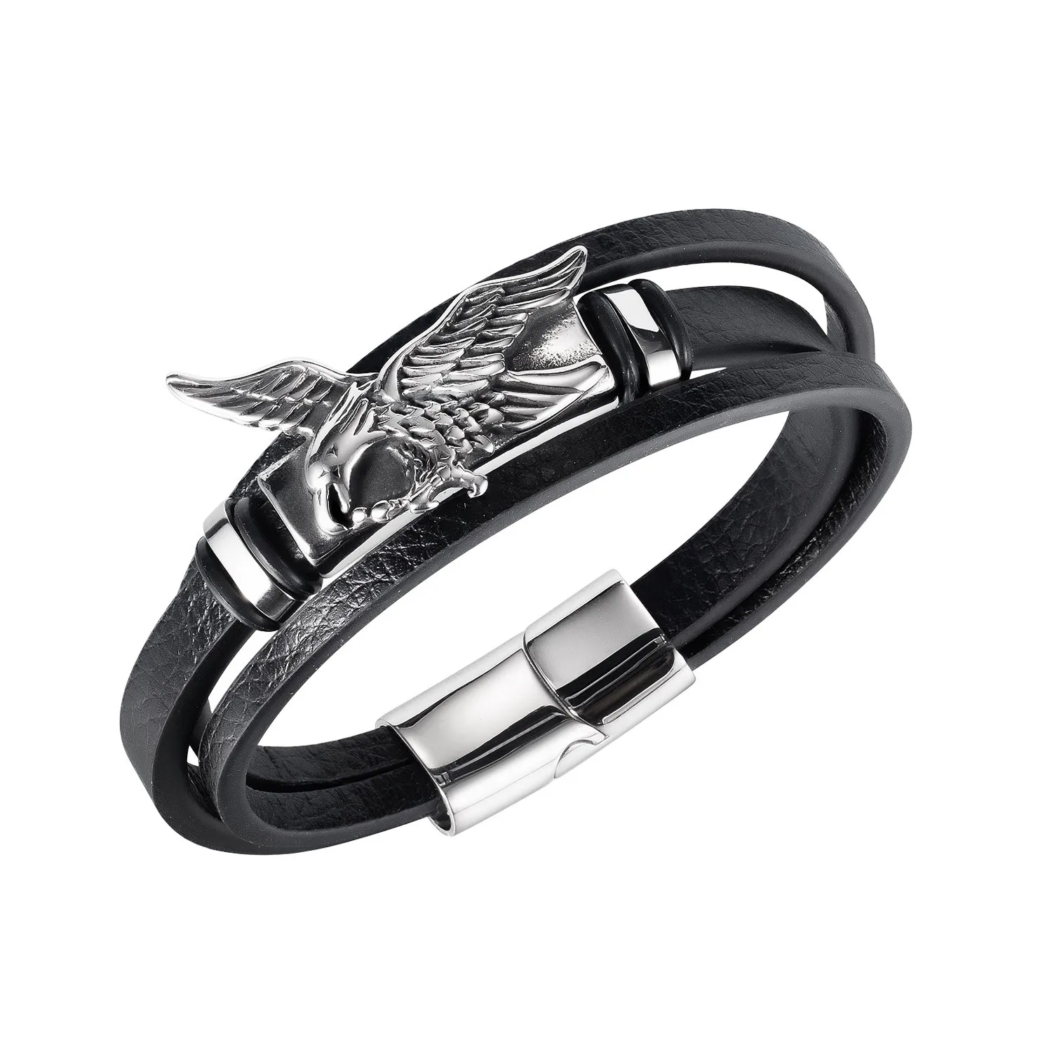

Men's Retro Fashion Business Creative Eagle Stainless Steel Leather Bracelet To Send Boyfriend