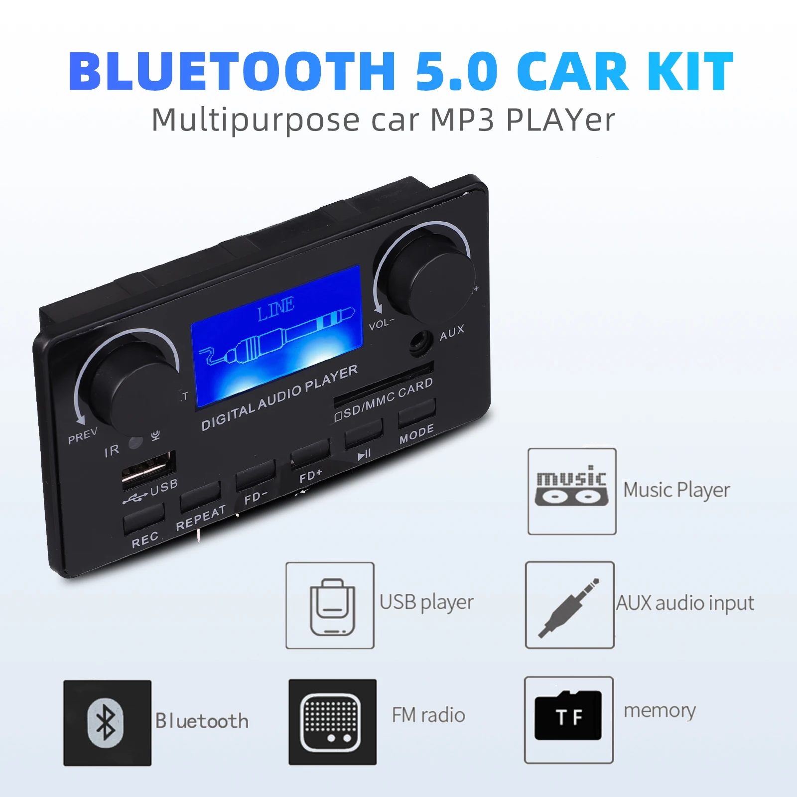 2*25 Вт усилитель MP3 Bluetooth 5 0 декодер папапан модуля 7-22 в аудио WMA WAV TF/USB слот Kartu/FM