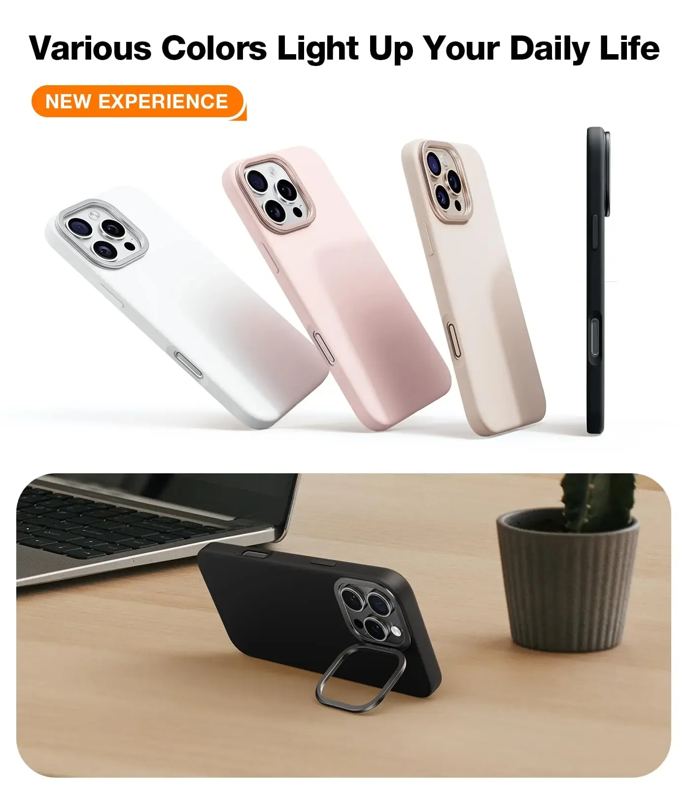 TORRAS D1 Чехол-подставка из жидкого силиконового геля для iPhone 16 15 Pro Max совместимый с