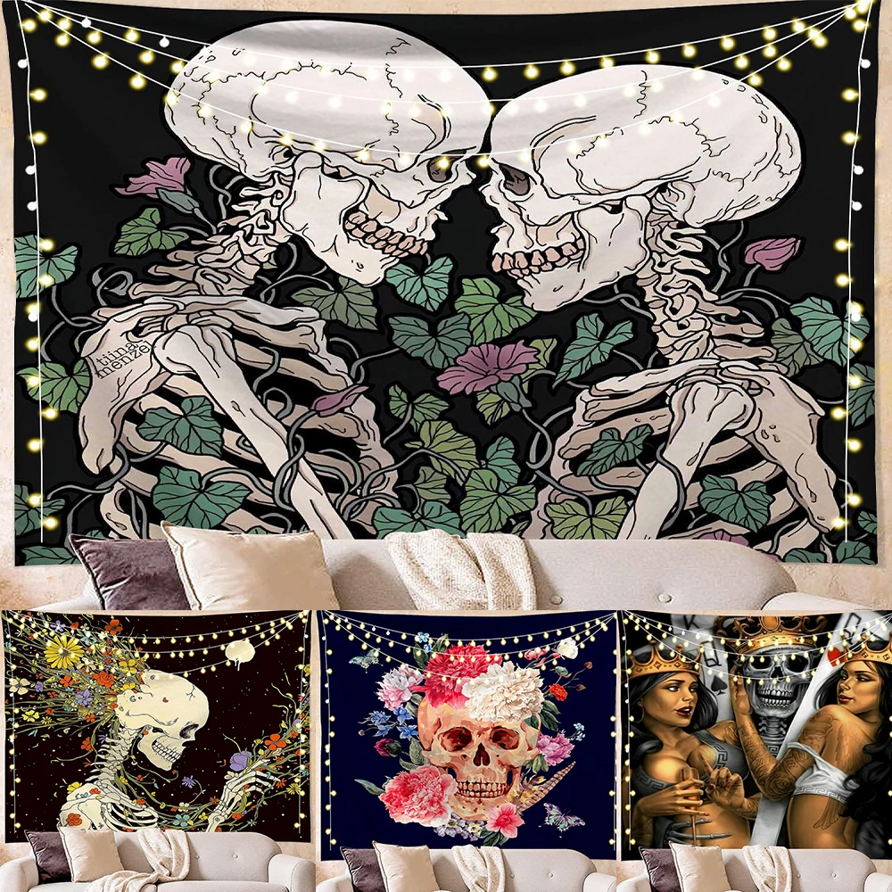 

Psychedelic Decorative Skulls Horror Nordic Home Room Decor Haunted Mansion Tapesty Blankets Boho Hippie Woman Wall Hanging Sexy