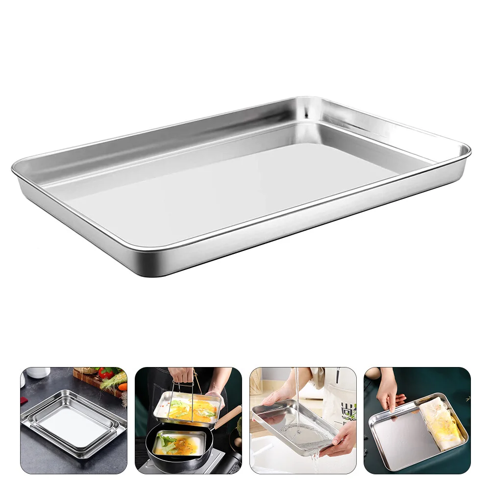 

2 PCS Micro-wave Oven Frying Pan Square Tray Home Baking Stainless Steel Accessory Barbecue Basket Round Cake